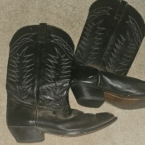Black Western Cowboy Boots MENS sz 11.5 Real Leather